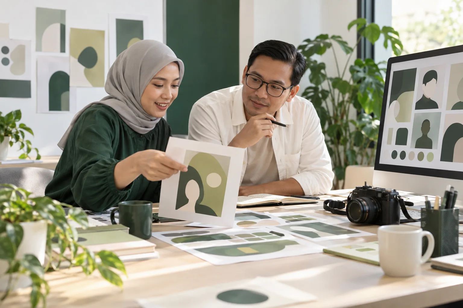 Tim kreatif mengembangkan konsep visual dan konten brand